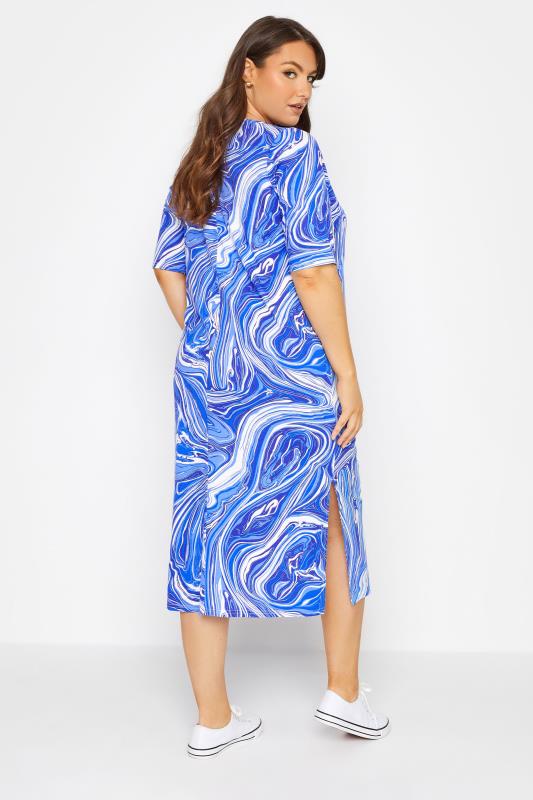 Plus Size Blue Marble Print Cut Out T-Shirt Dress | Yours Clothing  3