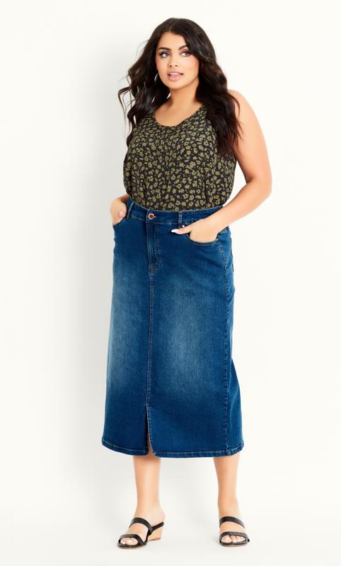 Plus Size  Evans Blue Denim Midi Skirt