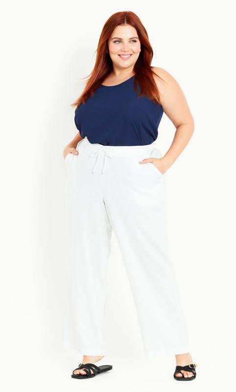 Plus Size  Evans PETITE White Relaxed Linen Wide Leg Trousers