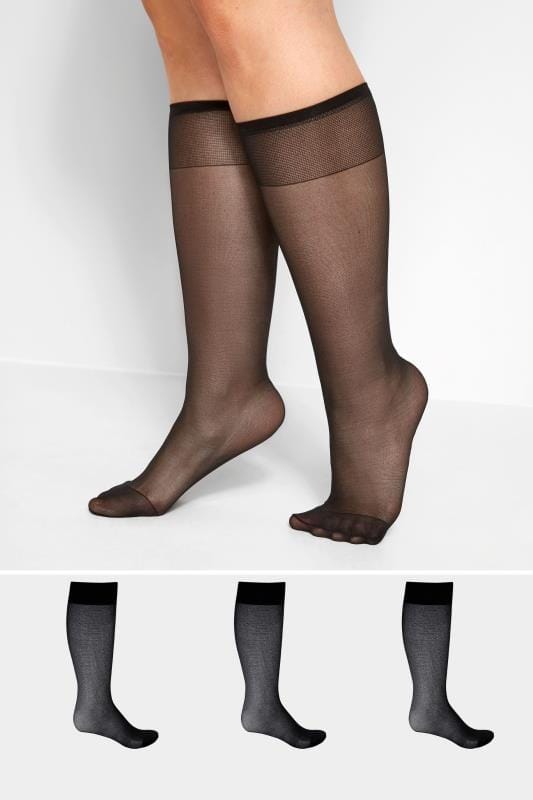 Plus Size Socks dla puszystych 3 PACK Black Sheer Knee High Socks