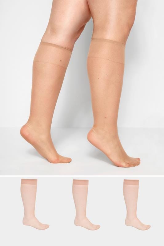 3 PACK Plus Size Nude Sheer Knee High Socks | Yours Clothing 1