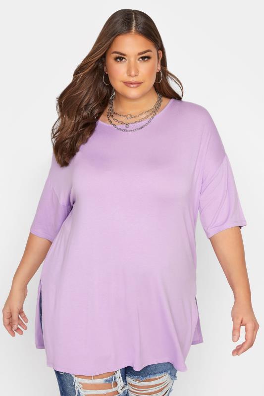 Plus Size  Curve Lilac Purple Oversized T-Shirt