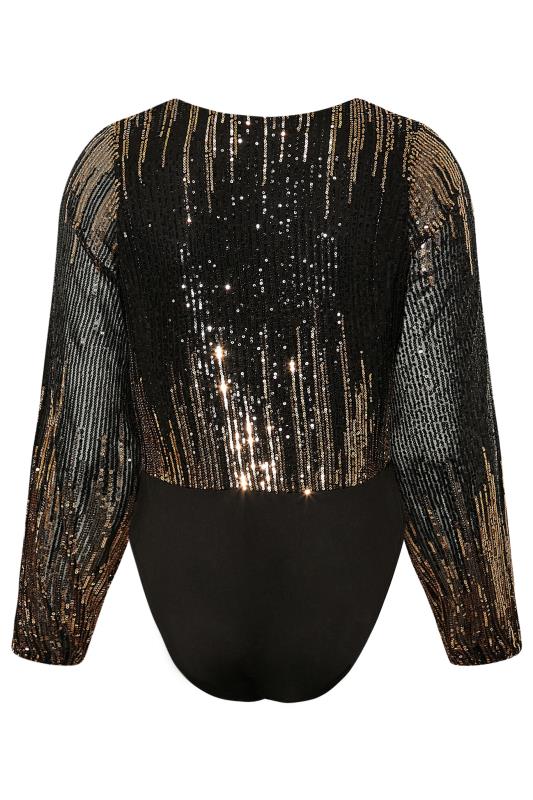 YOURS LONDON Plus Size Black & Gold Sequin Embellished Wrap Bodysuit | Yours Clothing 7
