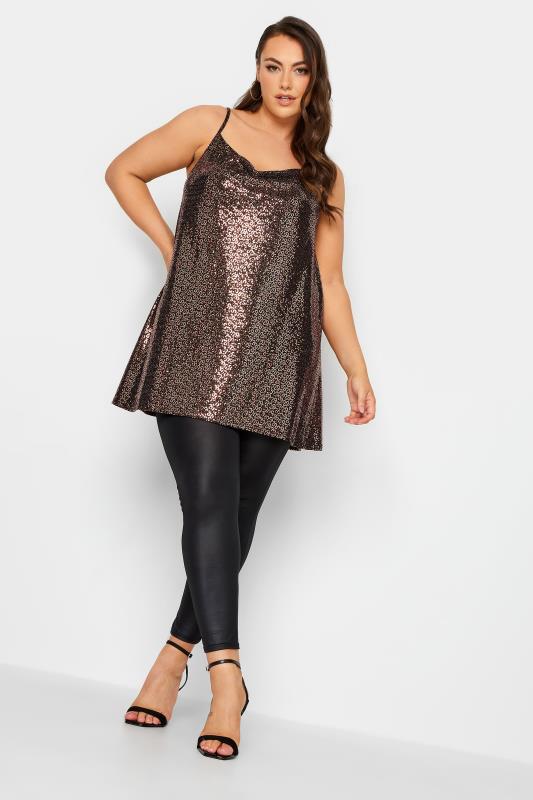 LIMITED COLLECTION Plus Size Pink Glitter Cowl Neck Cami Top | Yours Clothing 2