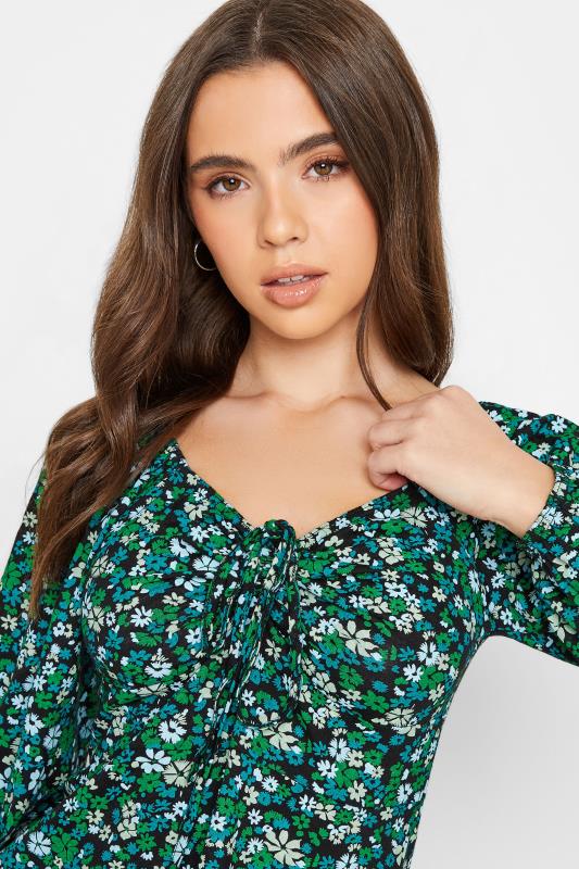 Petite Green Ditsy Print Ruched Front Top | PixieGirl 4