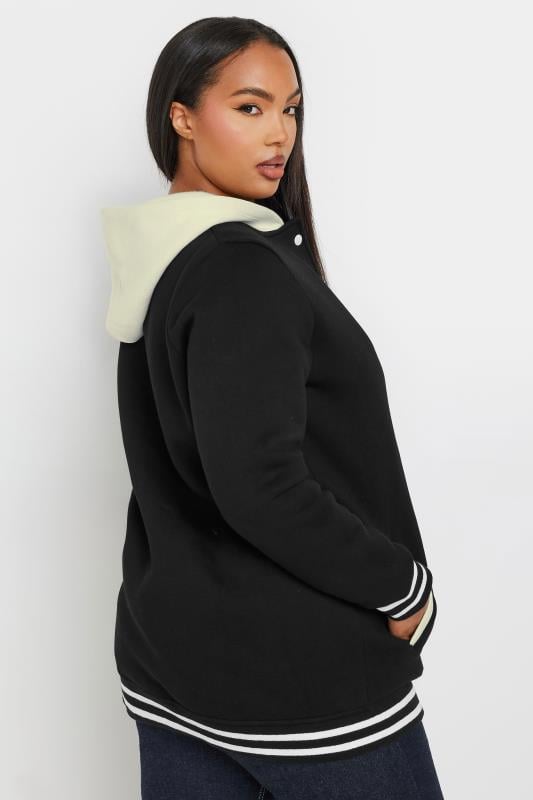 YOURS Plus Size Black Button Front Hooded Jacket | Yours Clothing  3