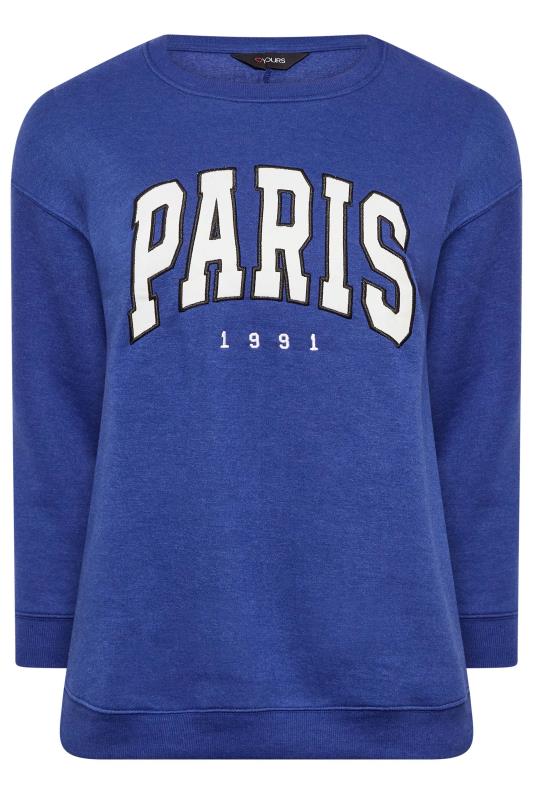 Curve Plus Size Cobalt Blue Drop Shoulder 'Paris' Slogan Sweatshirt | Yours Clothing 6
