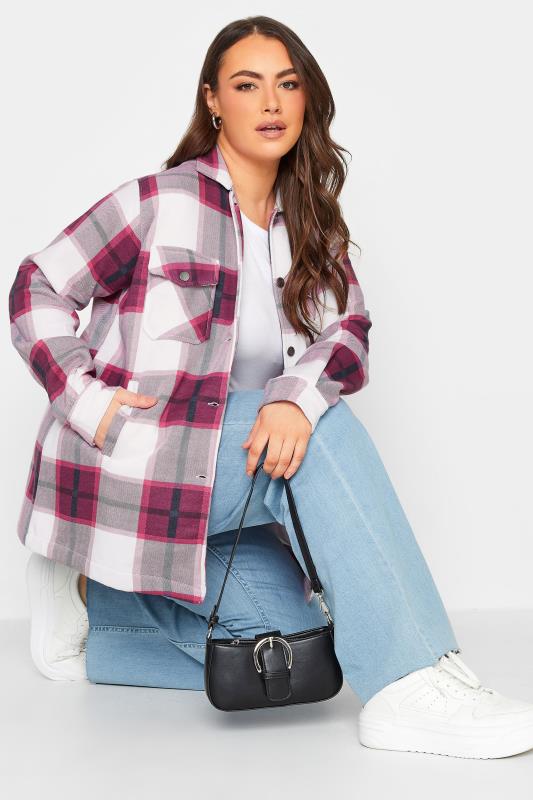Plus Size  YOURS Curve Pink & White Check Shacket