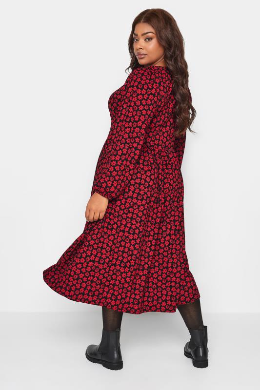 YOURS Plus Size Red Floral Print Textured Midaxi Dress | Yours Clothing 4