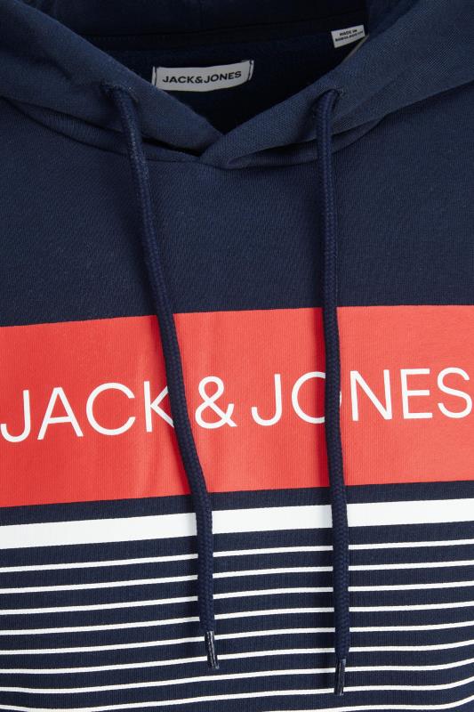 JACK & JONES Big & Tall Navy Blue Logo Stripe Hoodie | BadRhino 2