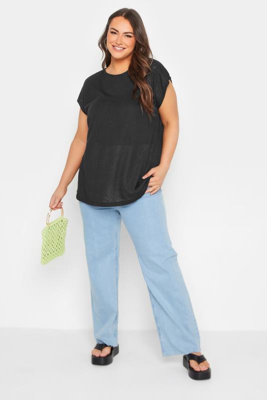 YOURS Curve Plus Size 2 PACK Black Linen Look T-Shirts | Yours Clothing  6