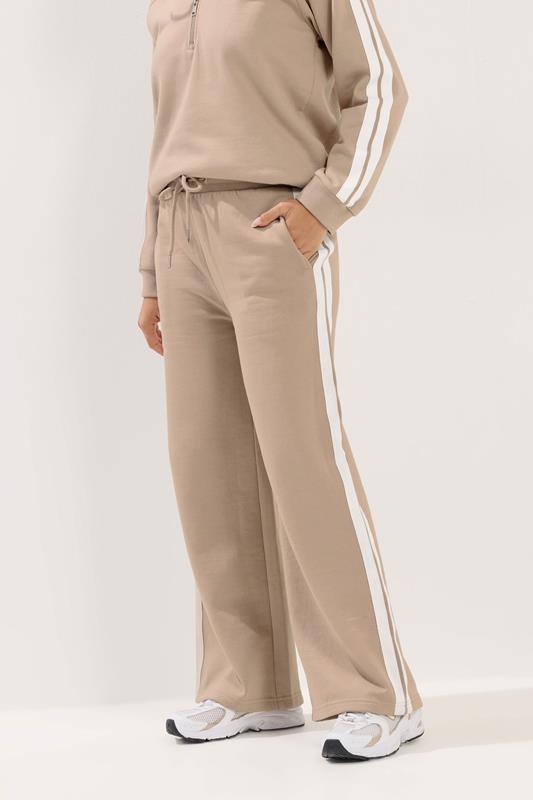 PixieGirl Petite Women's Set Natural Brown Stripe Cotton Sweatshirt & Wide Leg Joggers | PixieGirl 2