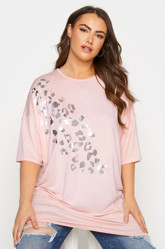 LIMITED COLLECTION Pink Foil Leopard Print Oversized Tee_A.jpg