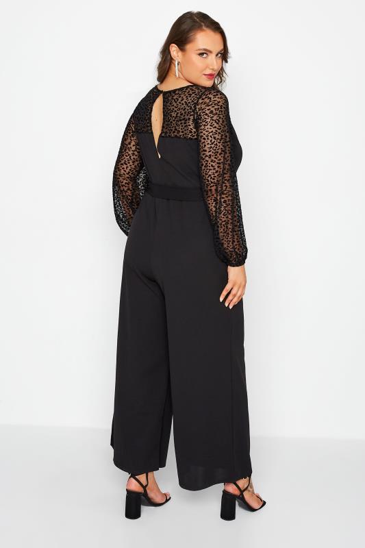 YOURS LONDON Plus Size Black Flocked Leopard Print Jumpsuit | Yours Clothing 3