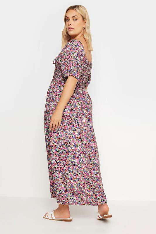 YOURS Plus Size Pink Ditsy Floral Print Shirred Maxi Dress | Yours Clothing 4