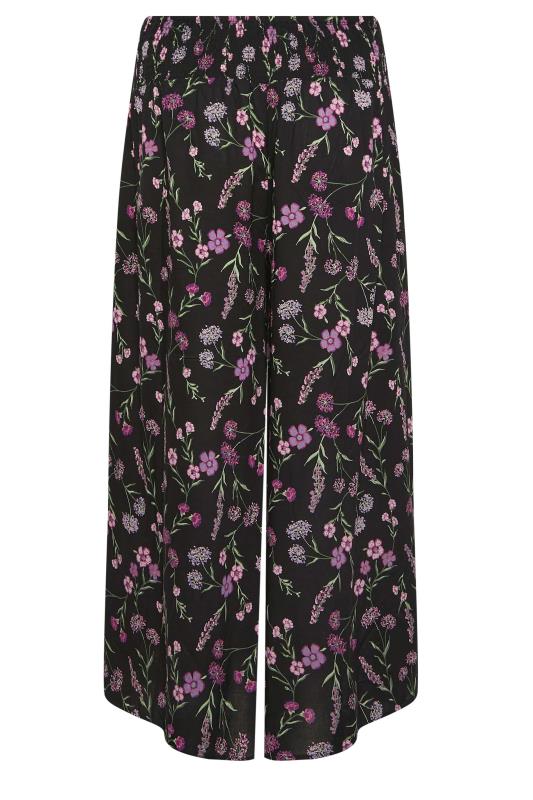 YOURS Plus Size Black Floral Print Shirred Waist Wide Leg Trousers | Yours Clothing 5
