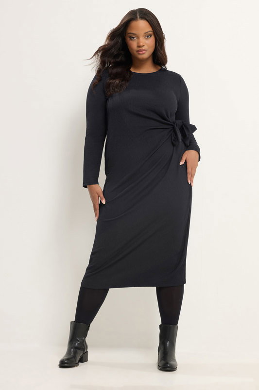 YOURS Plus Size Black Tie Side Midi Dress