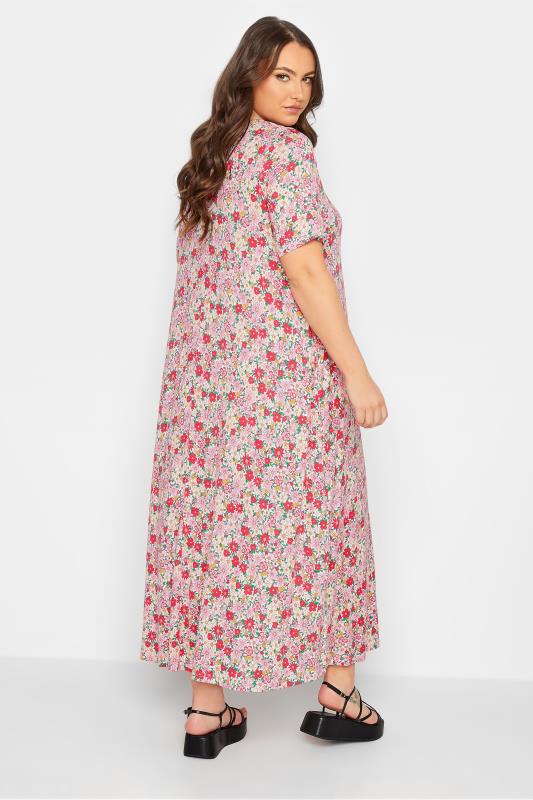 YOURS Plus Size Pink Floral Pleat Front Maxi Dress | Yours Clothing  3