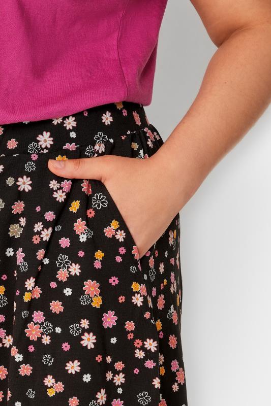 YOURS Curve Plus Size Black & Pink Ditsy Floral Print Jersey Shorts | Yours Clothing  3