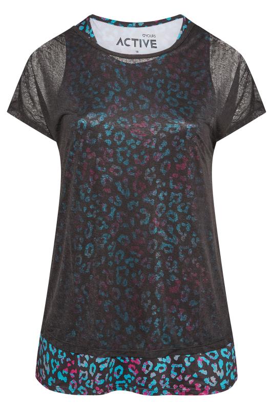 ACTIVE Plus Size Black Mesh Leopard Print 2 In 1 T-Shirt | Yours Clothing 6