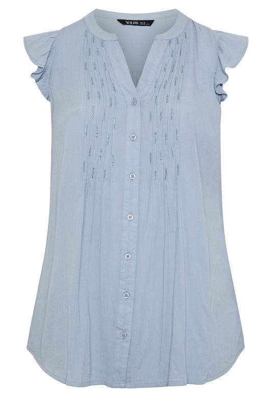 YOURS Plus Size Blue Sleeveless Pintuck Top | Yours Clothing 5
