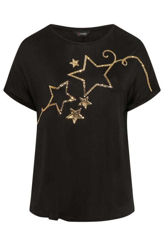 Curve Plus-Size Black & Gold Sequin Star T-Shirt | Yours Cloting 6