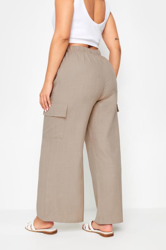 YOURS Plus Size Brown Linen Look Cargo Trousers | Yours Clothing 3