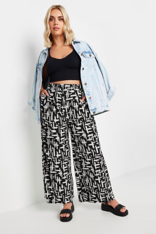 YOURS Plus Size Black Abstract Print Textured Wide Leg Trousers | Yours Clothing 2