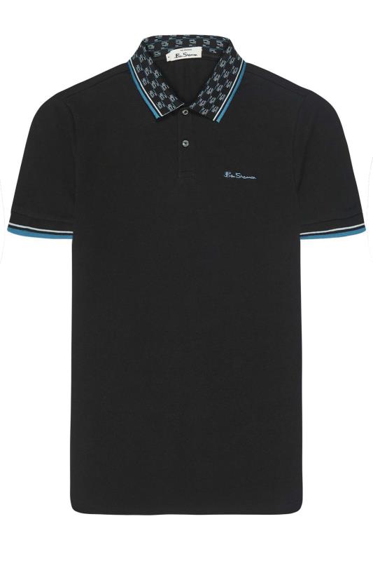 BEN SHERMAN Big & Tall Black Patterned Collar Polo Shirt 2