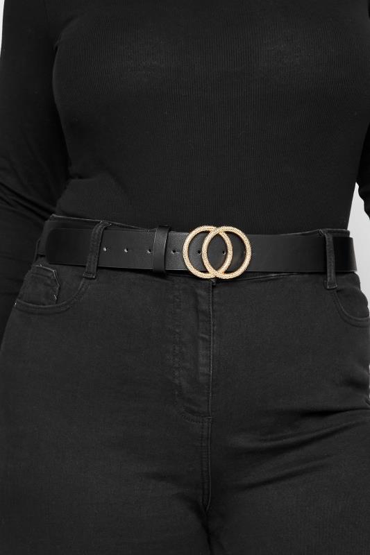  Grande Taille Black Double Circle Textured Belt