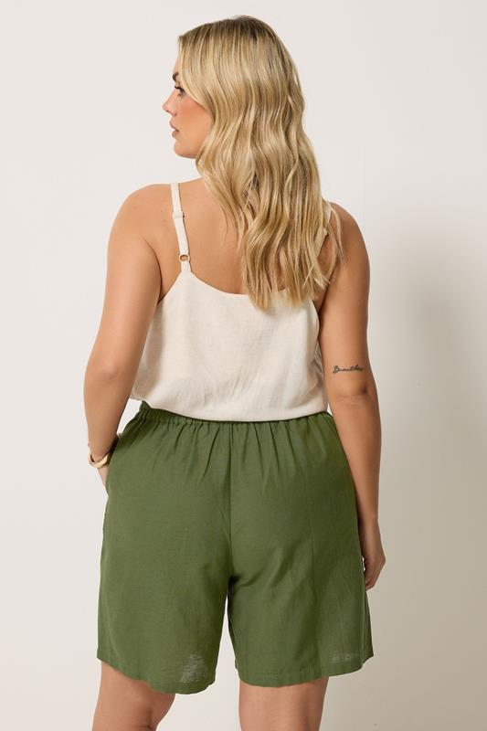 YOURS Plus Size Khaki Green Crochet Drawstring Shorts | Yours Clothing 2