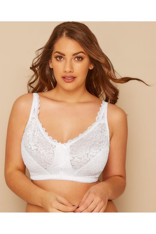 Plus Size White Hi Shine Lace Non-Padded Non-Wired Full Cup Bra | Yours Clothing 3
