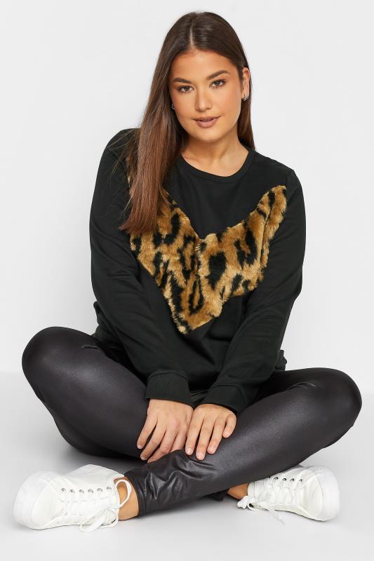 LTS Tall Women's Black Leopard Print Panel Sweatshirt | Long Tall Sally 4