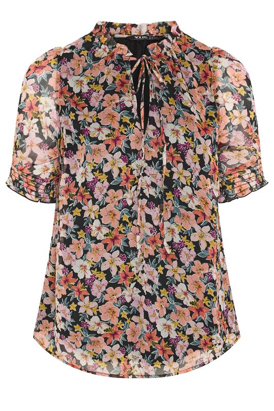Yours Plus Size Pink Floral Print Frill Neck Blouse | Yours Clothing 5