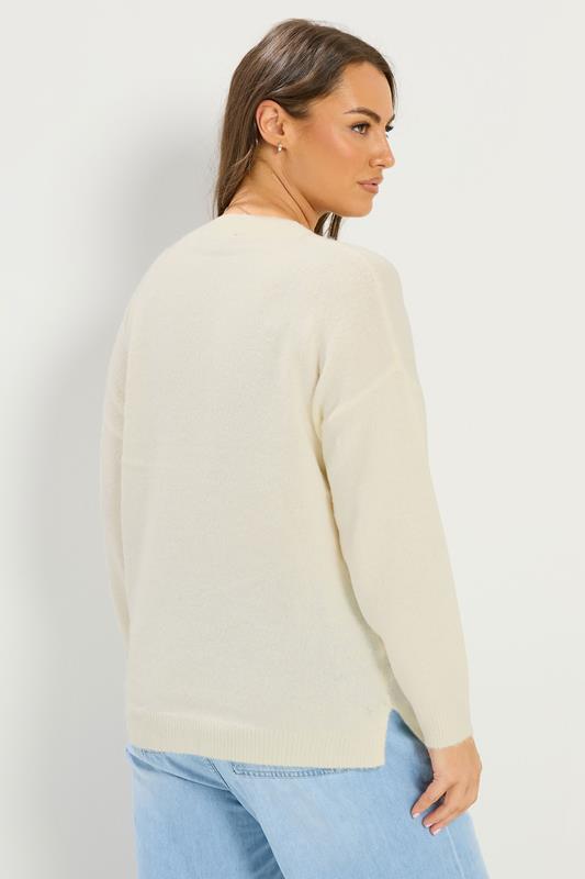 YOURS Plus Size Ivory White V-Neck Soft Touch Jumper | Yours Clothing 2