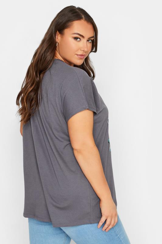 YOURS Plus Size Grey Skull Print Distressed T-Shirt | Yours Clothing 3