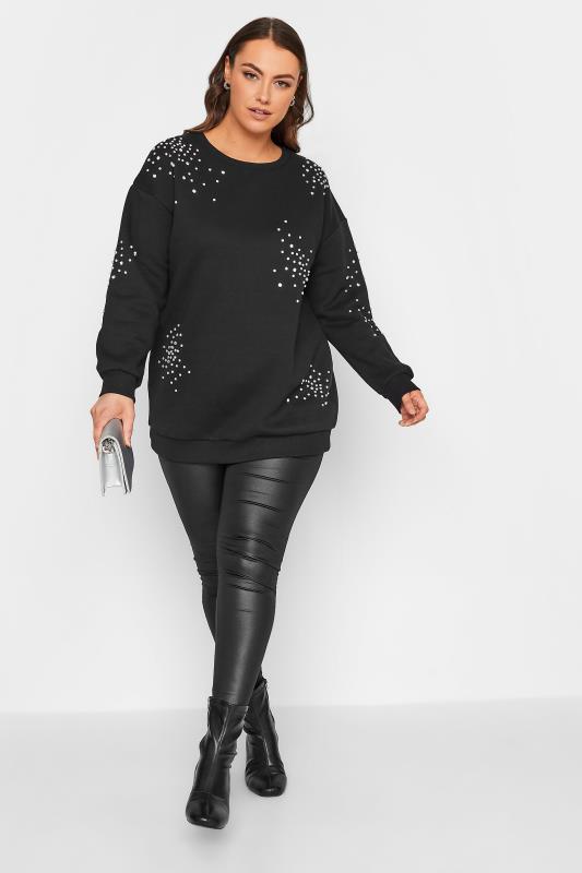 YOURS LUXURY Plus Size Curve Black Sequin Embellished Long Sleeve Sweatshirt | Yours Clothing  3