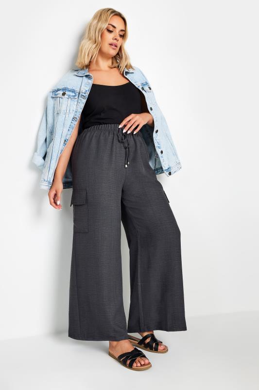 YOURS Plus Size Grey Linen Look Cargo Trousers | Yours Clothing 2