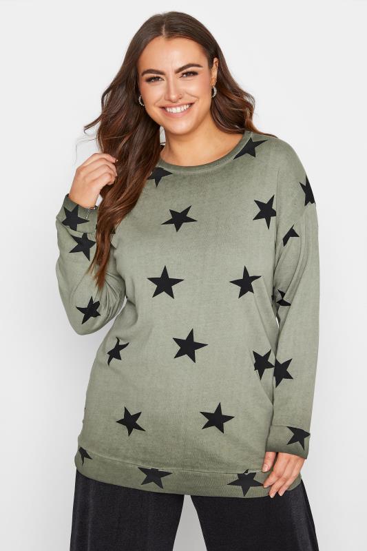 Plus Size  Curve Green Star Print Sweatshirt