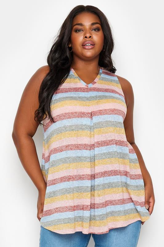 YOURS Plus Size Pink Stripe Print Swing Vest Top | Yours Clothing 1
