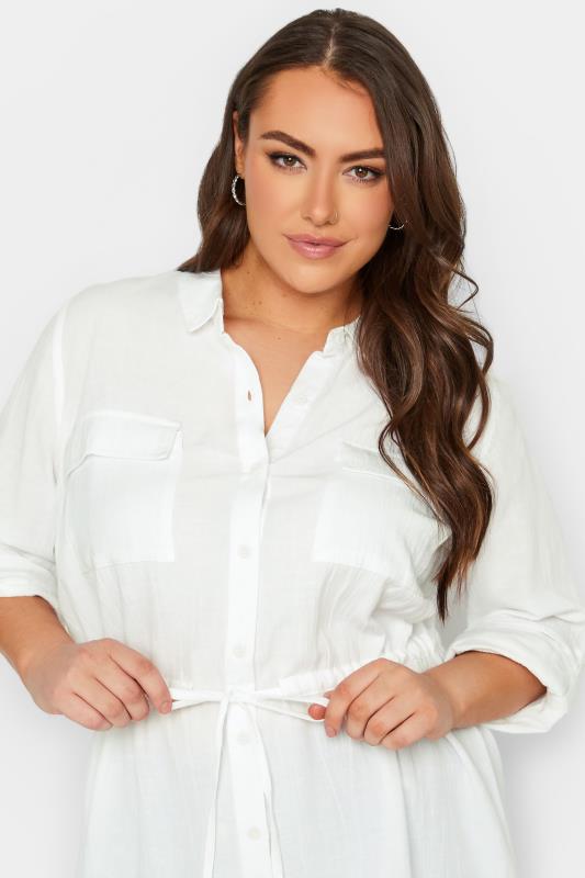 YOURS Curve White Utility Tunic Linen Blend Shirt | Yours Clothing  4