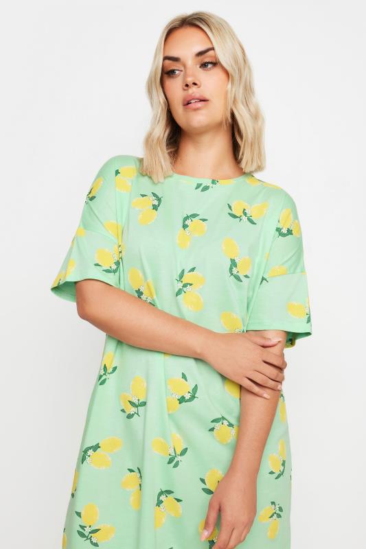 YOURS Plus Size Green Lemon Print Sleep Tee Nightdress | Yours Clothing 5