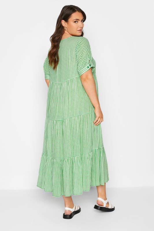 LIMITED COLLECTION Curve Green Gingham Tiered Smock Dress 3