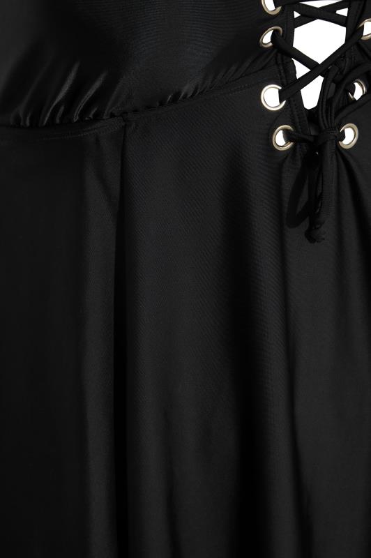 Plus Size Black Eyelet Lace Up Tummy Control Swim Dress | Yours Clothing 6