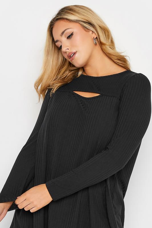 Curve Plus Size Black Long Sleeve Ribbed Cut Out Top | Yours Clothing 4