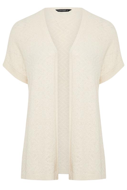 EVANS Plus Size Cream Tape Yarn Short Sleeve Cardigan | Evans 5