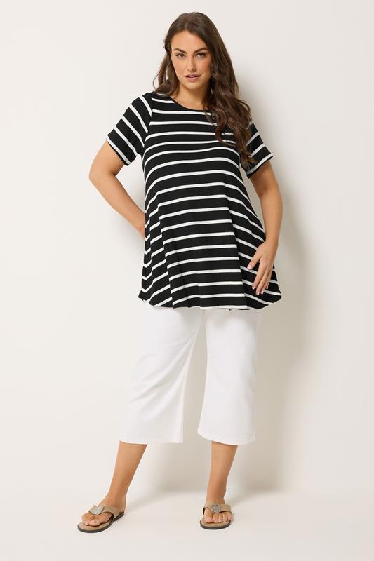 Yours Plus Size Black Stripe Ribbed Swing T-Shirt | Yours Clothing 1