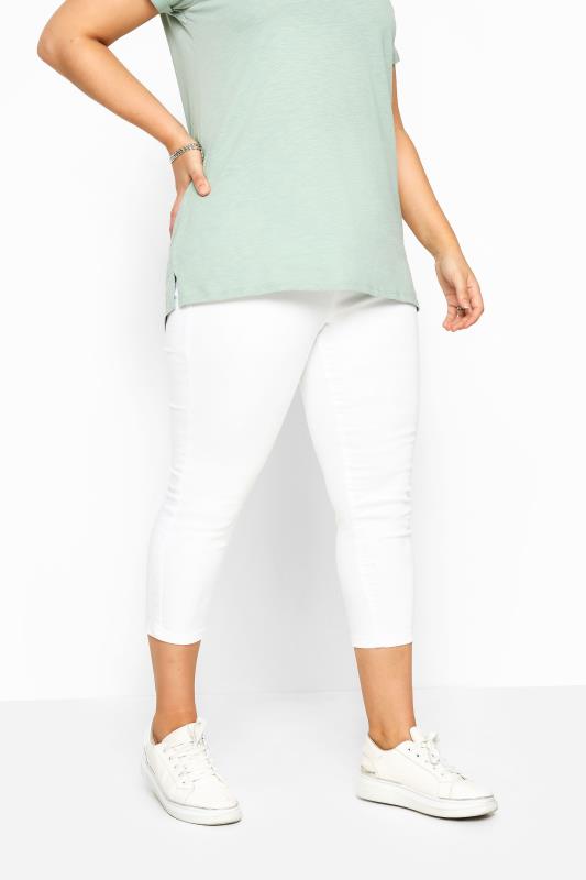 Plus Size White Cropped JENNY Jeggings | Yours Clothing  1