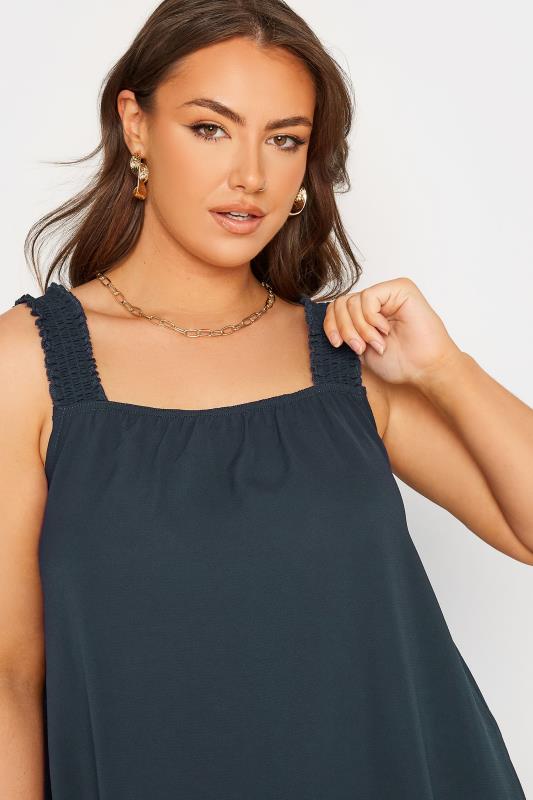 LIMITED COLLECTION Curve Navy Blue Shirred Strap Vest Top 4