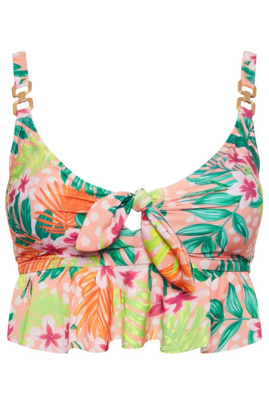 YOURS Curve Plus Size Pink Floral Front Knot Bikini Top | Yours Clothing  6